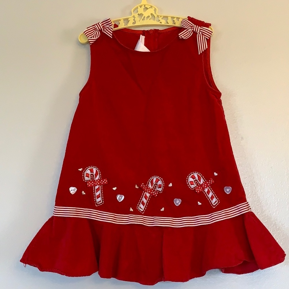 Red Girls' Sleeveless Candy Cane Holiday Dress